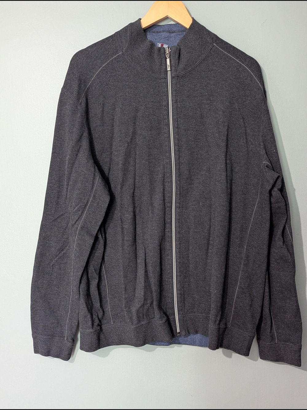 Tommy Bahama Men's Reversible Charcoal Full-Zip Sweater Jacket